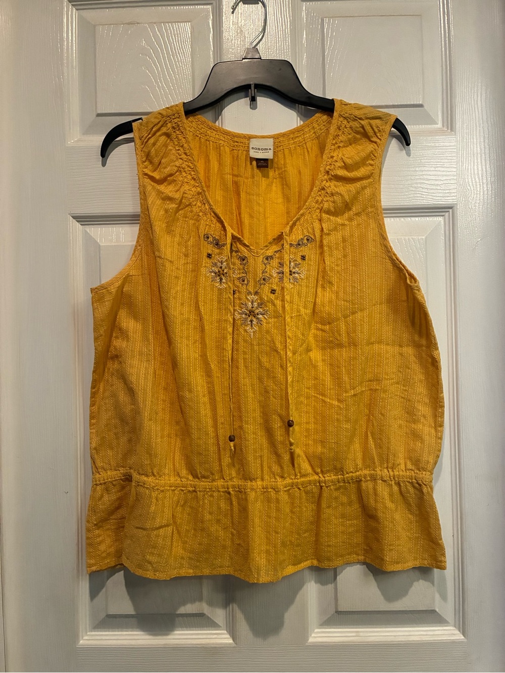 Sonoma Mustard Embroidered Sleeveless Peplum Tank